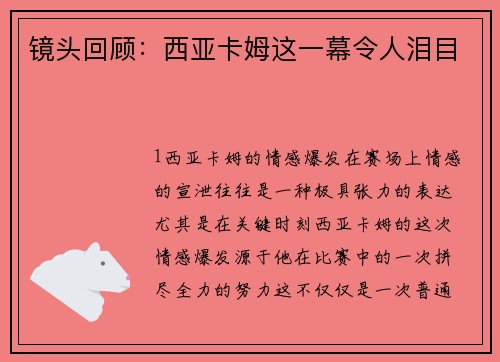 镜头回顾：西亚卡姆这一幕令人泪目