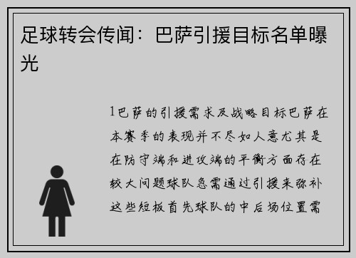 足球转会传闻：巴萨引援目标名单曝光