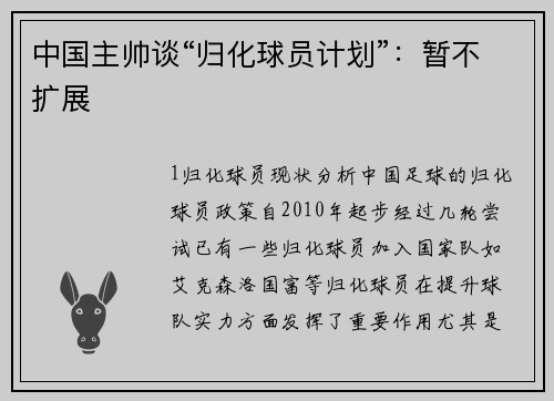 中国主帅谈“归化球员计划”：暂不扩展